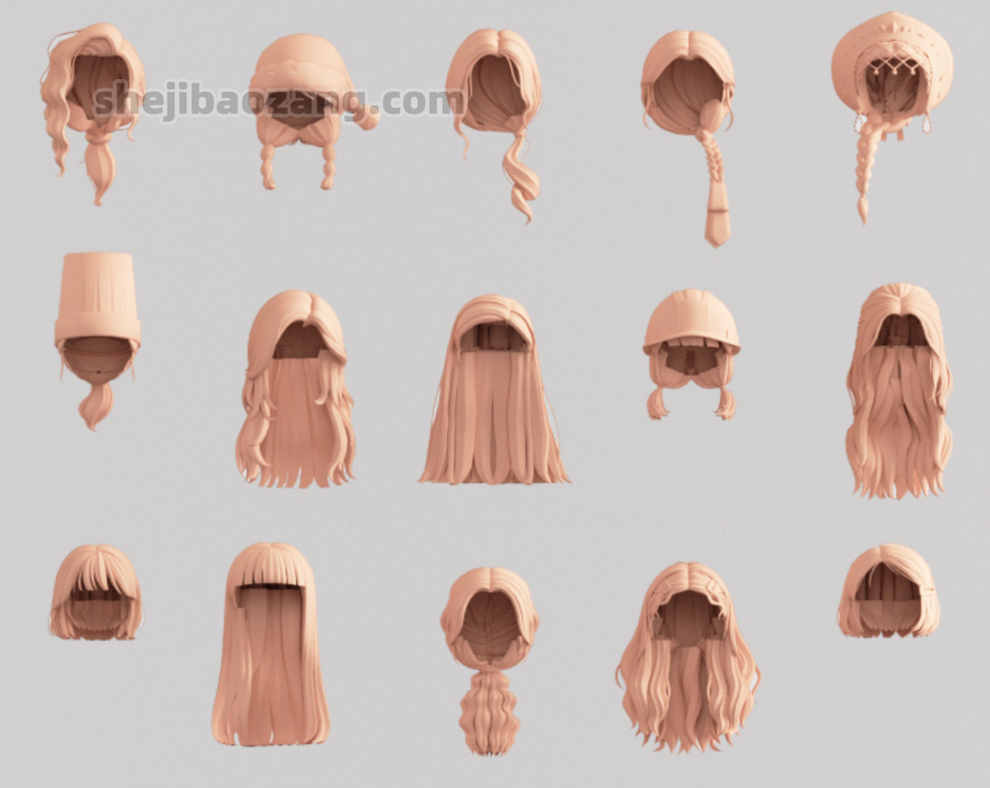 【素材】700+女性头发发型模型集合（3.8G） - 哔哩哔哩
