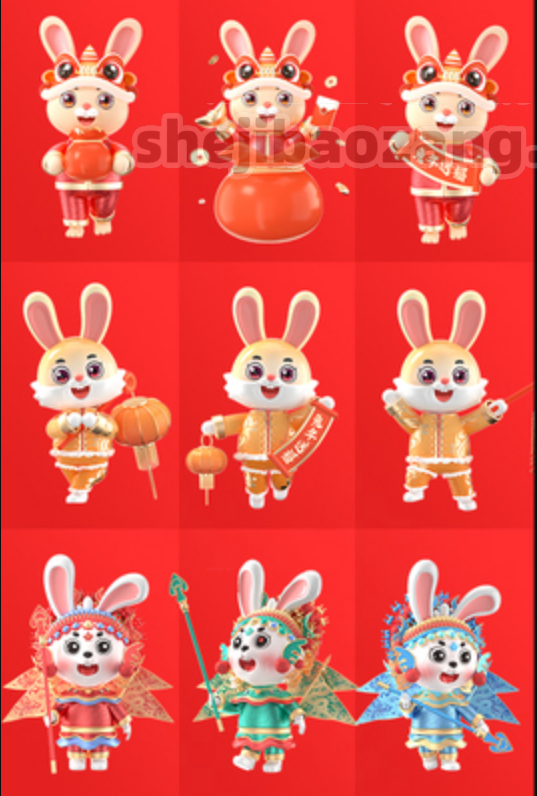 C4D模型-2023兔年春节吉祥物卡通3D生肖IP形象三维模型