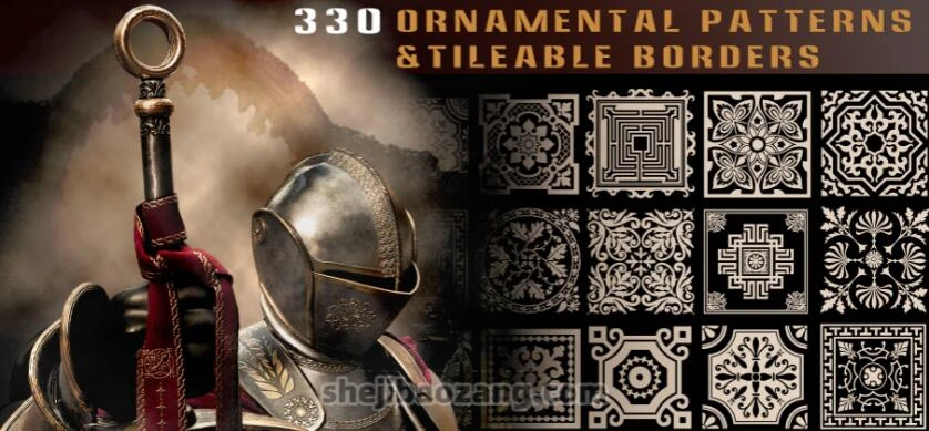 4K贴图纹理-330组金属盔甲相关边框图案3D高清装饰花纹Alpha贴图合集