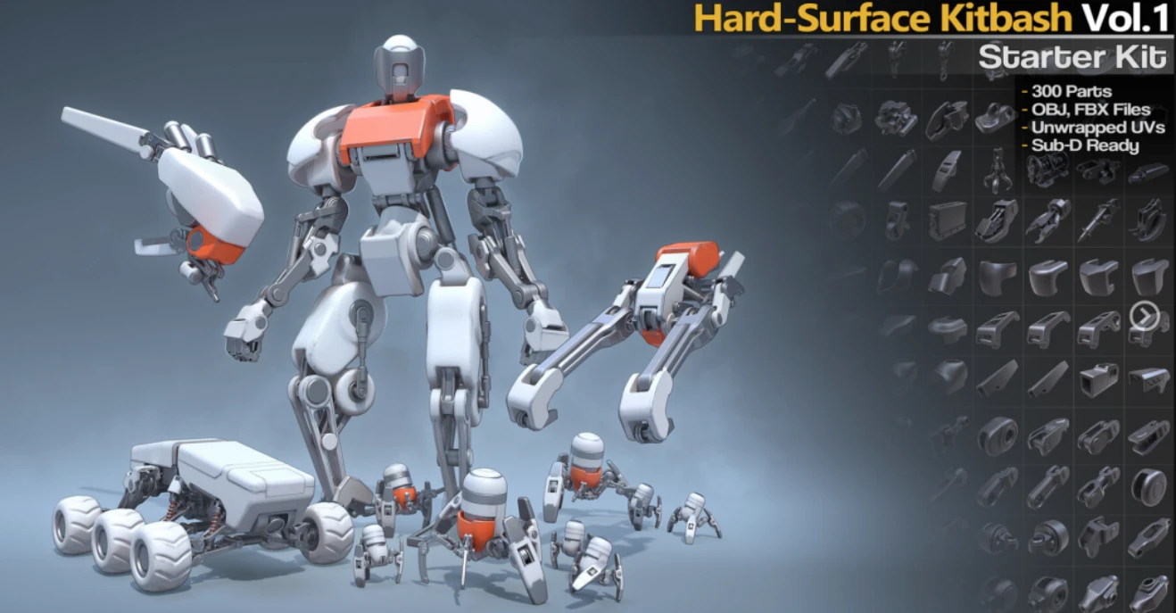 3D模型-高质量科幻机器人硬表面三维模型部件