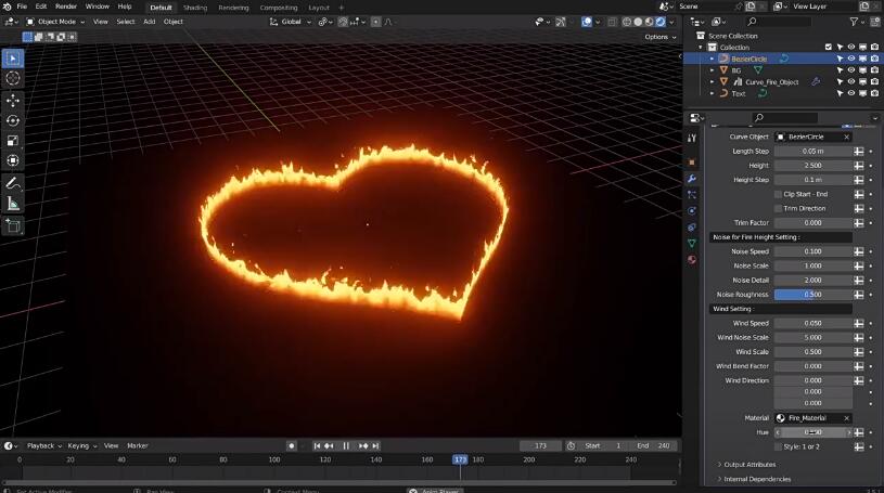 Blender预设 自定义路径火焰燃烧特效动画资产Curve Fire V1.2