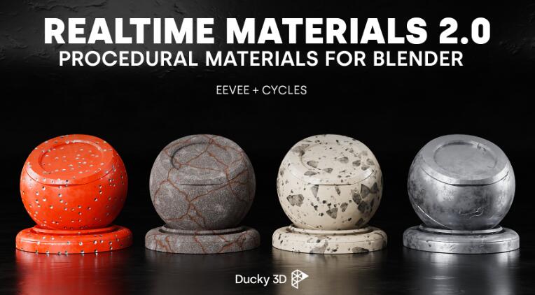 Blender预设 290组漂亮实用抽象陶瓷泥土金属油漆真实材质贴图 Realtime Materials V2.1.6