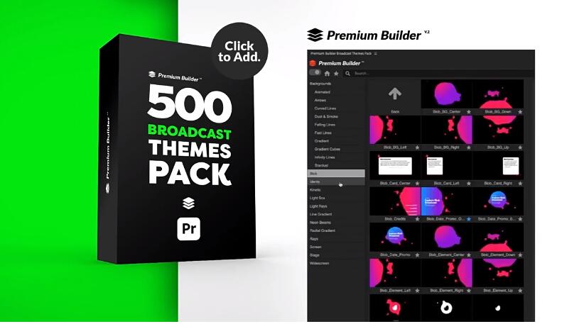 PR脚本 500种抽象彩色渐变图形箭头线条背景栏目包装动画预设 Broadcast Themes Pack