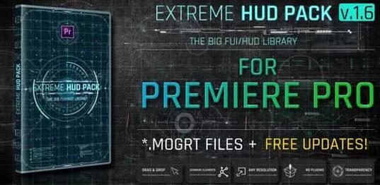PR模板 600组信息图形HUD界面元素动画包 Extreme HUD Pack v1.6