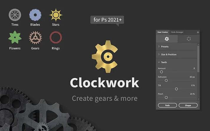 PS插件 齿轮制作生成工具 Clockwork – Create Gears & More in Photoshop