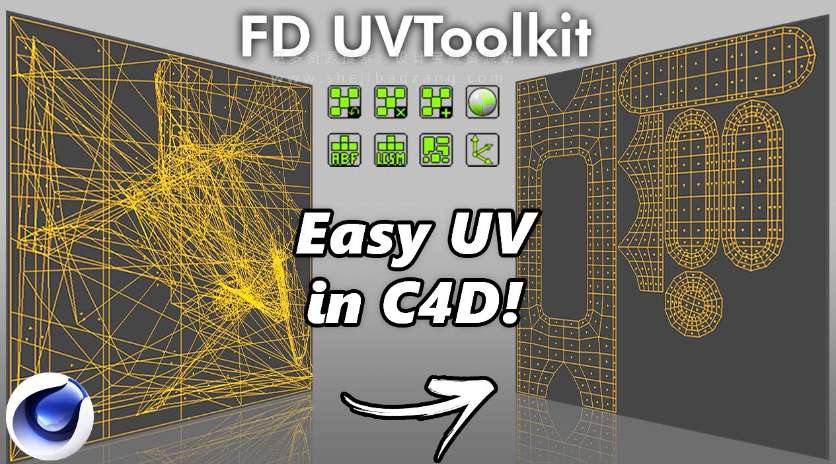 C4D插件 快速展UV FD UVToolkit 1.1 For C4D R23-2024