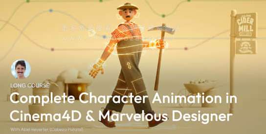 C4D教程 卡通人物角色绑定走路动画制作 Complete Character Animation in C4D & Marvelous Designer