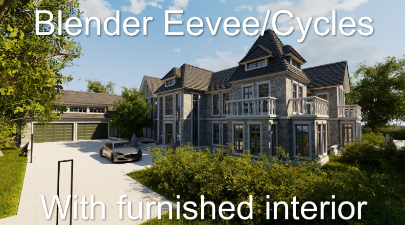 Blender欧式别墅建筑室内外场景3D模型资产 Large Mansion Blender Eevee And Cycles 1