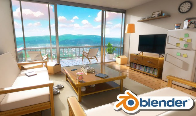 Blender卡通室内场景建模贴图灯光渲染教程 Udemy – Create a Stylized Anime Room in Blender