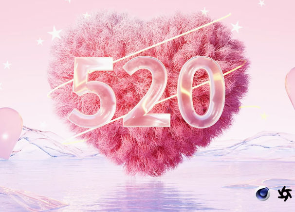 C4D情人节唯美透明玻璃520毛绒爱心OC渲染模型场景工程文件带材质