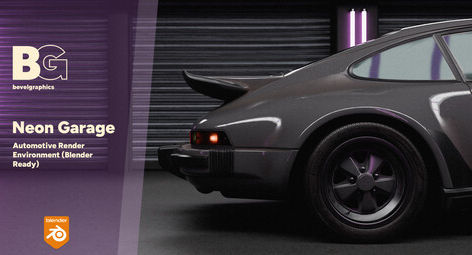 Blender逼真汽车室内渲染场景资产预设 Neon Garage – Automotive Render Environment