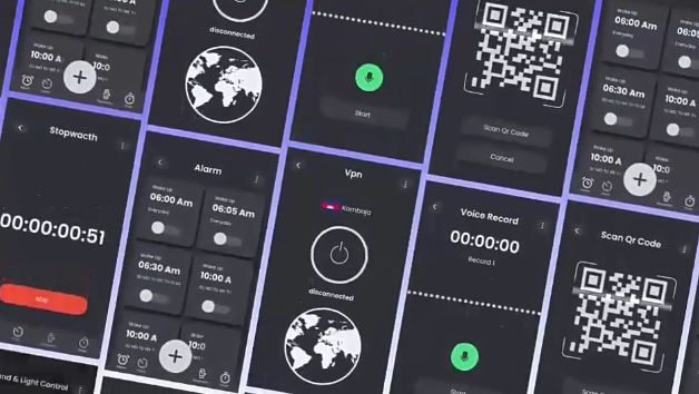 AE简洁黑色主题手机UI界面扫码动画模板 Dark theme mobile UI