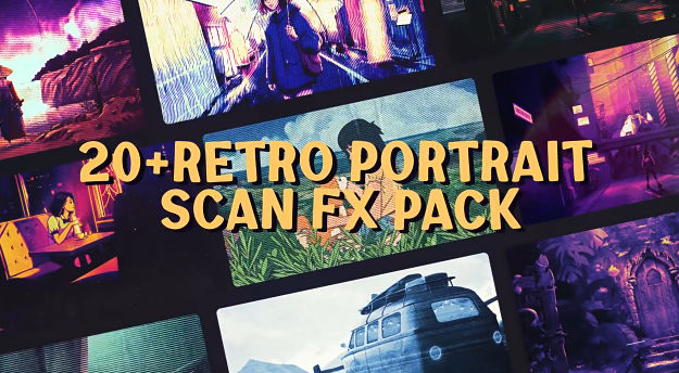 AE复古怀旧扫描线叠加特效动画模板 Retro Portrait Scan FX – VHS Grunge Texture & Analog Frame Pack
