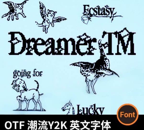 潮流Y2K像素风衬线个性英文OTF字体