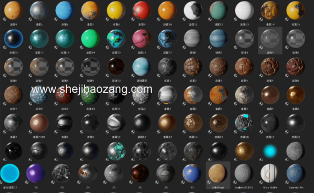 Blender中文材质预设库-200款实用抽象陶瓷泥土金属油漆材质！