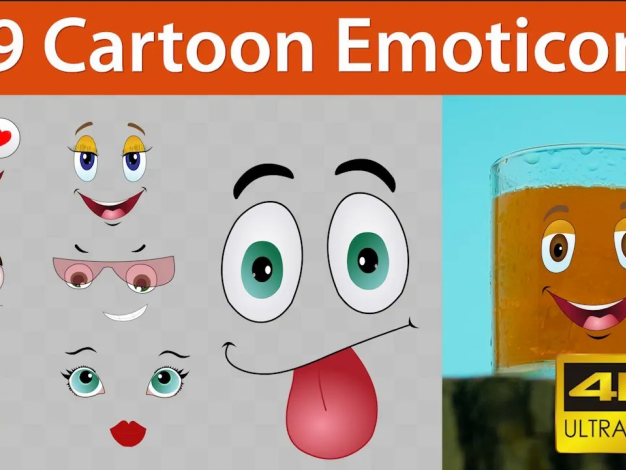 4K视频素材-Cartoon Emoticons 29个可爱卡通综艺贴图面部表情包特效动画循环素材  有透明通道