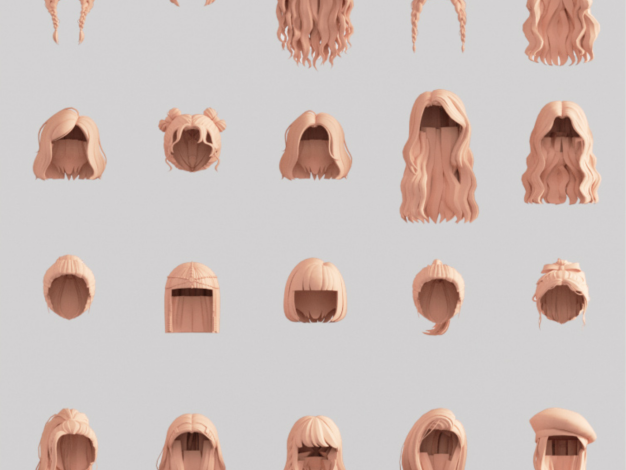 3D模型 -230款卡通可爱马尾人物女性头发发型三维模型