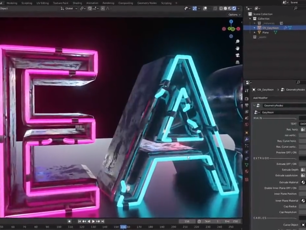 Blender插件-Easy Neon V1.3 炫酷霓虹发光灯管生成器