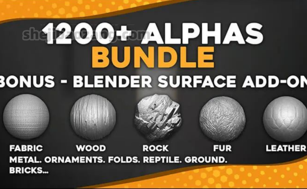 1200组Blender和Zbrush表面纹理材质合集 带Alpha透明通道
