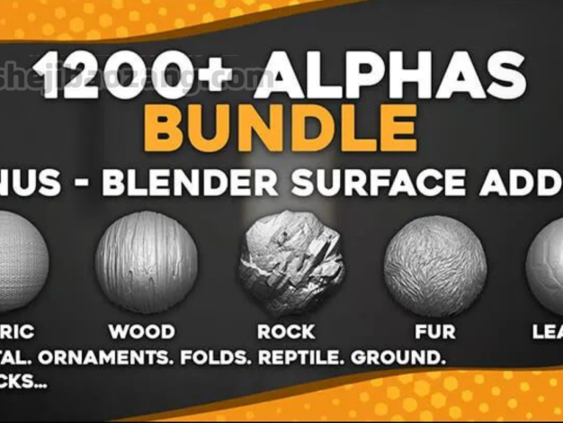 1200组Blender和Zbrush表面纹理材质合集 带Alpha透明通道