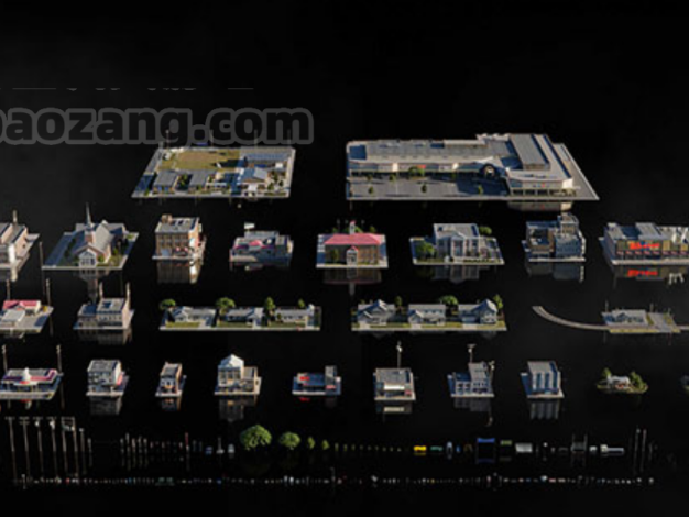 3D模型-美国城市郊区市区楼房建筑三维模型 FBX/OBJ格式