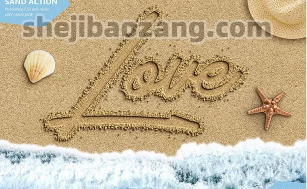 PS动作特效-真实夏日海洋沙滩文字特效海边字体logo样机PSD模板