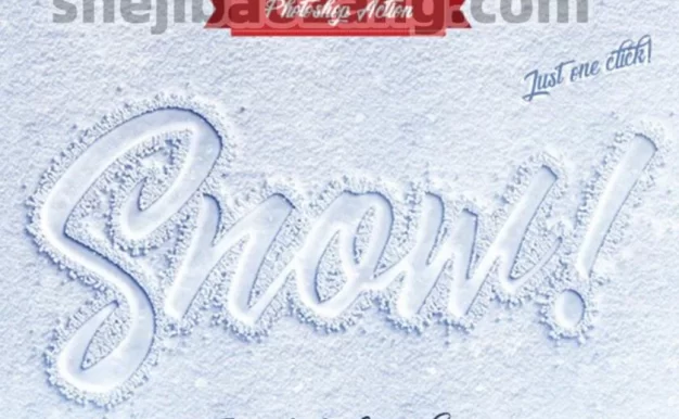 PS动作特效-冰雪手写字体文字特效笔刷PSD智能样机模板