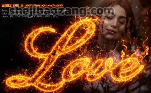 PS动作特效-酷炫火焰苗花燃烧烟雾特效Logo文字体图形预设标题Hyper Fiery