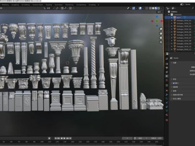 3D模型-百款高质量欧式建筑罗马石柱建筑三维模型