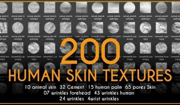 200款真实逼真人物皮肤细节Alpha贴图材质素材资源