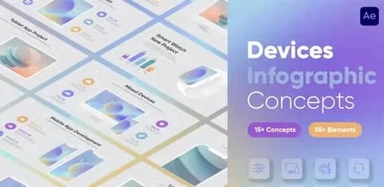 AE模板 70个手机平板电脑手表电子设备信息图表场景介绍展示动画 Device Infographics