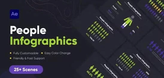 AE模板 25个人物信息图表场景统计展示动画 People Infographics
