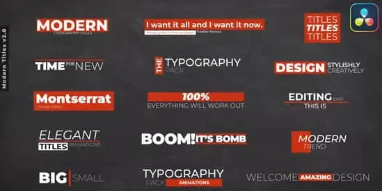 达芬奇模板 15组现代简洁文字标题动画 Modern Titles v2.0 DR