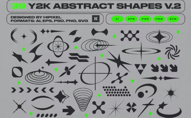 39款复古赛博朋克抽象科幻宇宙元素几何图形矢量素材 Y2K Abstract Retro Shapes v.2
