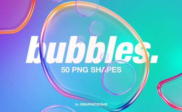 PNG素材 50款活力透明水滴液体肥皂气泡抽象艺术PNG图片素材 50 Bubbles PNG Shapes