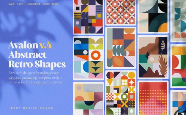 Ai矢量素材 16款孟菲斯复古极简主义抽象几何图形艺术海报图案背景 AVALON Retro Abstract Shapes ver 4
