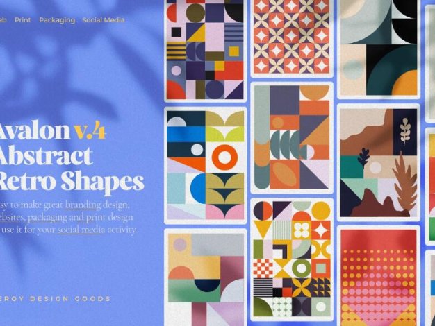 Ai矢量素材 16款孟菲斯复古极简主义抽象几何图形艺术海报图案背景 AVALON Retro Abstract Shapes ver 4