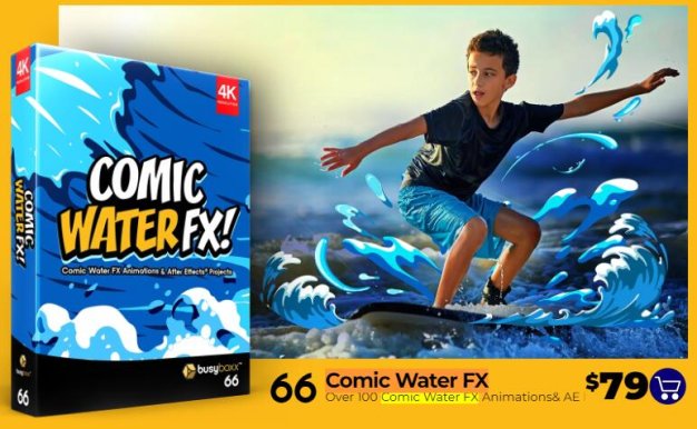 4K视频素材 109个二维卡通液体水流波浪翻腾MG特效动画 +AE模板 Comic Water FX