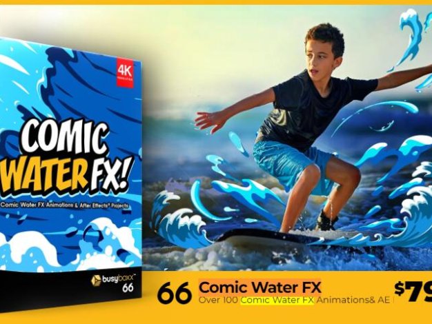4K视频素材 109个二维卡通液体水流波浪翻腾MG特效动画 +AE模板 Comic Water FX