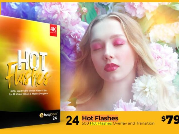 4K视频素材 500个梦幻彩色温暖热烈闪烁光效视频叠加特效转场动画Hot Flashes