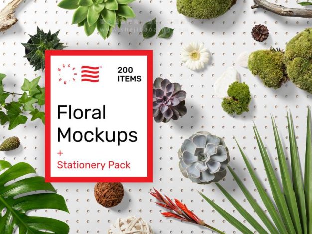 PS样机 200+鲜花绿植花卉高端办公品牌提案平面vi Floral Mockups + Stationery Pack