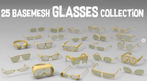 3D模型 眼镜太阳镜潜水镜护目镜3D模型设计素材 25 basemesh glasses collection