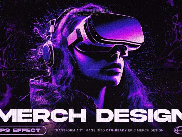 赛博未来科技抽象照片生成特效PS模板 Merch Design Effect for Photoshop