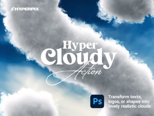 真实逼真云层云彩云朵天空质感3D立体字体PS特效动作Hyper Cloudy – Realistic Cloud Effect for Texts and Logos