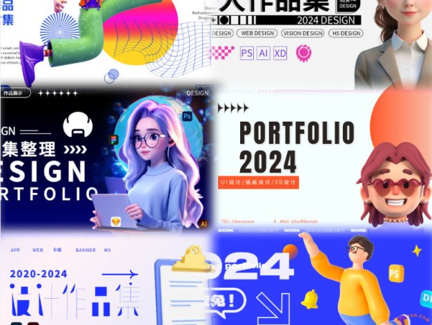 创意3D风设计师作品集PS模板毕业答辩考研面试求职封面皮设计素材16套