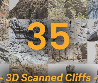 C4D/Blender扫描低模悬崖山峰巨石3D模型渲染设计素材