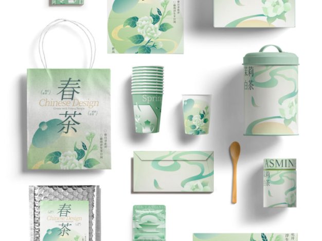 茶叶茶饮品牌平铺包装展示效果vi贴图文创ps样机模版设计素材