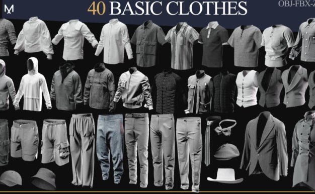MD女生短裙夹克连帽衫裤子袜子衬衫服装3D模型设计素材40 Men Clothes-MEGA PACK(zprj-fbx-obj)  