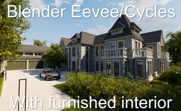 Blender欧式别墅建筑室内外场景3D模型资产 Large Mansion Blender Eevee And Cycles 1