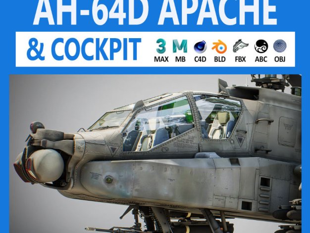 游戏科幻驾驶舱航空电子武器武装直升机3D模型资产 Ah-64D Apache Longbow Helicopter With Cockpit By Nonecg